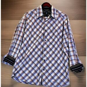 Crazy Horse Liz Claiborne Mens XL Shirt Diagonal Plaid Button Up Flip Cuff
